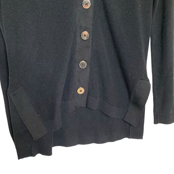 Gretchen Scott Womens XS Black Sweater Cardigan Gold Buttons Side Slits HiLo Hem - Picture 10 of 12